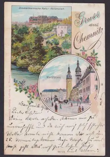 Litho Ansichtskarte Chemnitz Sachsen Natur Heilanstalt Marktplatz ab Clausewitz