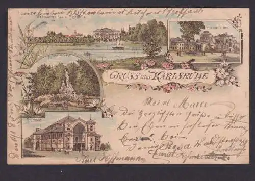 Litho Ansichtskarte Karlsruhe Baden Württemberg Festhalle Nymphen Gruppe n.