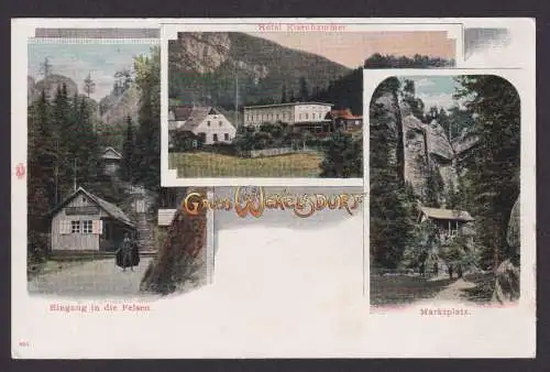 Litho Ansichtskarte Wekelsdorf Böhmen Deutsche Ostgebiete Tschechien Hotel