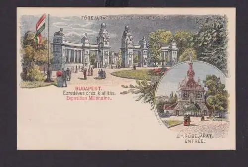 Ungarn Litho Ganzsache 2 Kreuzer Budapest Bauwerk Park Entree Eingang