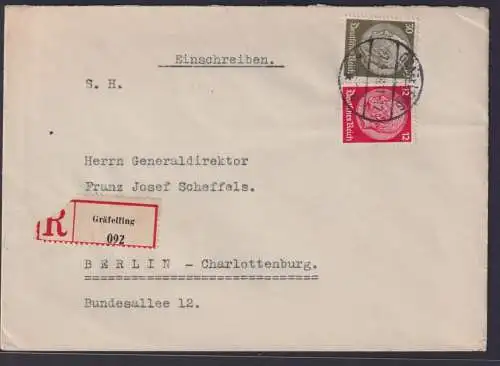 Deutsches Reich R Brief MIF Hindenburg Gräfeling nach Berlin Charlottenburg