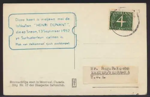 Flugpost air mail Niederlande Ballonpost selt Foto Ansichtskarte Montreal Kanada