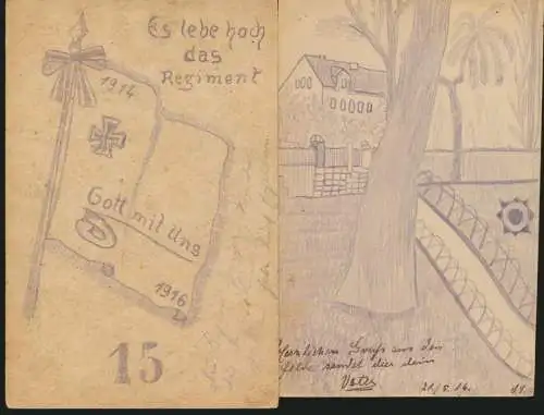 11 Feldpost Ansichtskarten Regiment 15 alle handgemalt I. Weltkrieg nach Essen