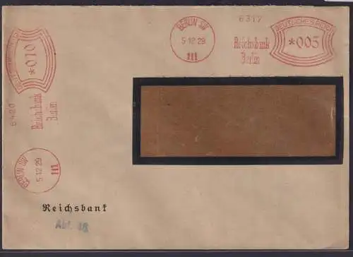 Deutsches Reich Absenderfreistempel AFS Berlin einmal 005 + 010 Reichsbank