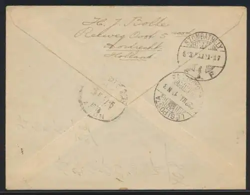 Flugpost air mail Niederlande R Brief Dordrecht nach Szombathhely mit rs. K2