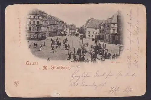 Ansichtskarte Mönchengladbach Marktplatz Pferdefuhrwerk NRW Verlag Rob. Hoster