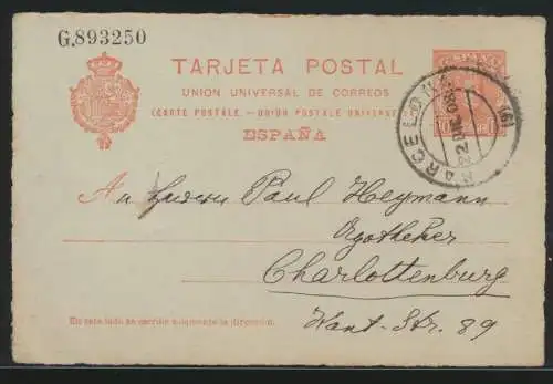 Spanien Ganzsache ab Barcelona n. Berlin Charlottenburg Espana postal stationery