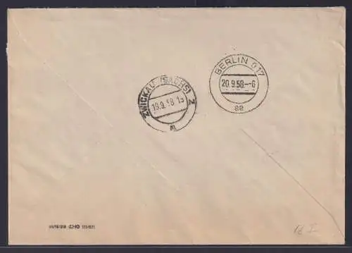 DDR Brief Dienstmarken B 18 MEF 10 Pfg. Nr. H 195440-1 ab Zwickau 19.9.1958