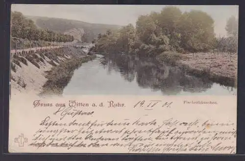 Ansichtskarte Witten Ruhr Fluss Fischerhäuschen Natur Baumallee Wald NRW nach