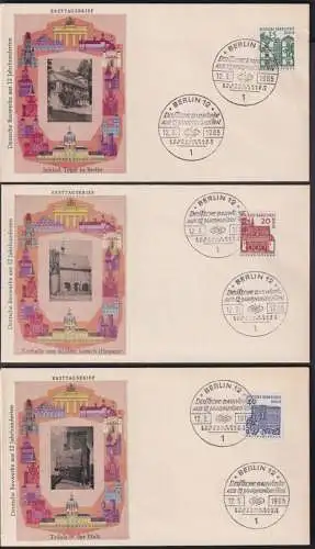 Berlin Bauwerke 243-249 jeweils auf FDC Deutsche Bauwerke aus 12 Jahrhunderten