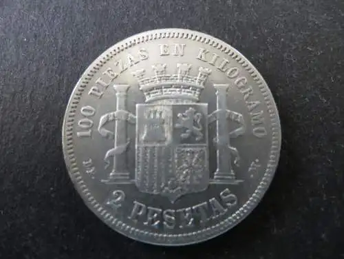 Münze Spanien 2 Pesetas 1870 (75) Silber ss Schön: 148