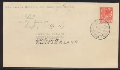 Flugpost air mail Niederlande Erstflug Brief Amsterdam Zürich SChweiz