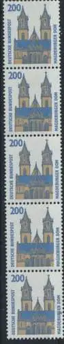 Bund Rollenmarken 5er Streifen 200 Pf Sehenswürdigkeiten 1165 R II postfrisch