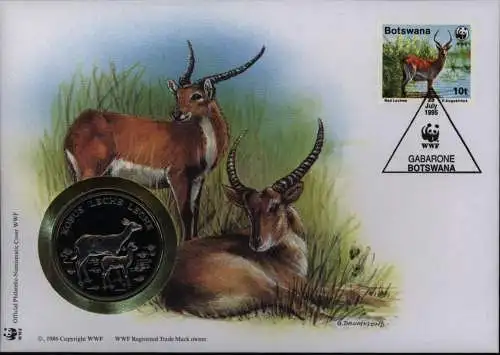 Numisbrief Botswana Roter Litschi Medaille 30 Jahre WWF Tiere