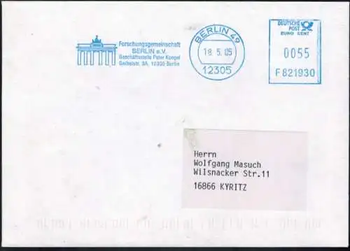 Bund Brief SST Briefmarken Forschungsgemeinschaft Berlin Brandenburger Tor 2005