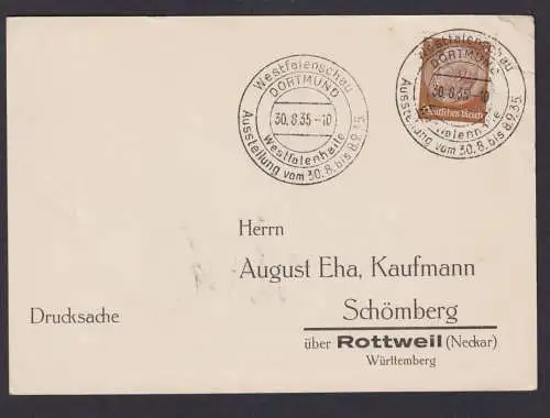 Deutsches Reich Postkarte Dortmund SST Westfalenschau Ausstellung Schömberg