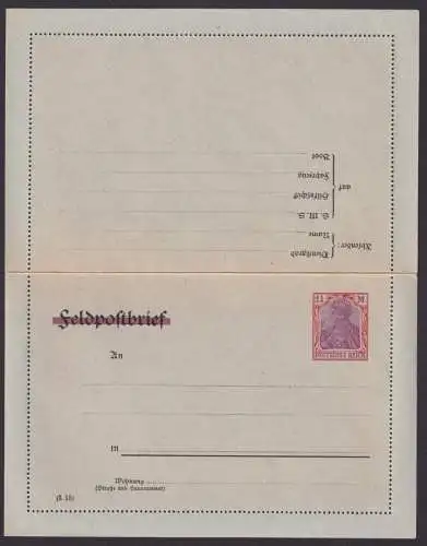 Deutsches Reich Privatganzsache Feldpost durchbalkt PK 10 1 1/4 Mark Germania