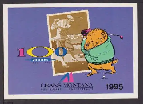 Werbung Reklame Künstler Ansichtskarte Crans Montana Schweiz 100 Jahre 1995