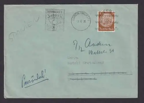 Briefmarken Deutsches Reich Brief Masch.SST Lorch Württemberg