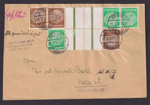 Briefmarken Deutsches Reich Brief Viererblock Zusammendruck Hindenburg Dahme