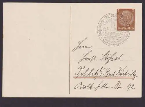 Deutsches Reich Privatganzsache Philatelie Gera 1. Briefmarken Ausstellung selt.