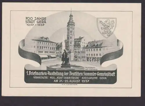 Deutsches Reich Privatganzsache Philatelie Gera 1. Briefmarken Ausstellung selt.