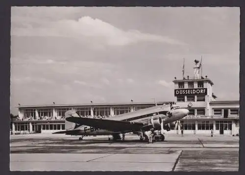 Flugpost Ansichtskarte Flughafen Düsseldorf Flughafen der Wirtschaft an Rhein