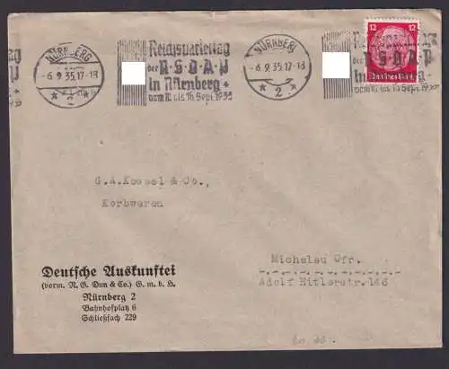 Nürnberg Bayern Deutsches Reich Brief SST Reichsparteitag der NSDAP in Nürnberg