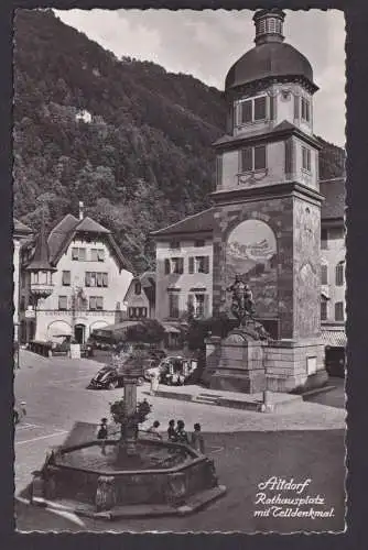 Ansichtskarte Altdorf Bayern Rathausplatz Telldenkmal Brunnen Conditorei W.