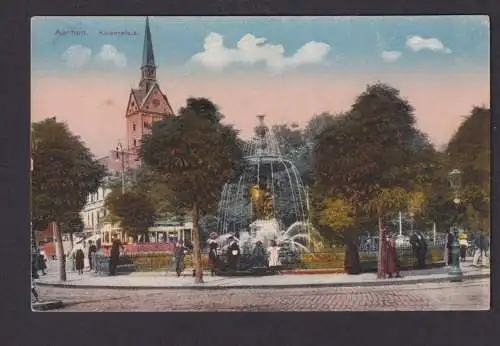 Ansichtskarte Aachen NRW Kaiserplatz Springbrunnen Kirche Strassenbahn