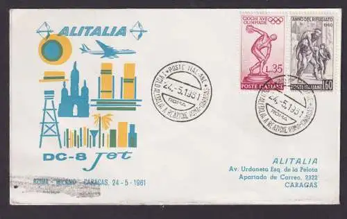 Flugpost Brief Air Mail Italien Alitalia DC 8 Jet Rom Mailand Caracas Venezuela