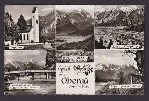 Ansichtskarte Oberau Bayern Bayrische Alpen Dorfkirche Loisachbrücke Zugspitz