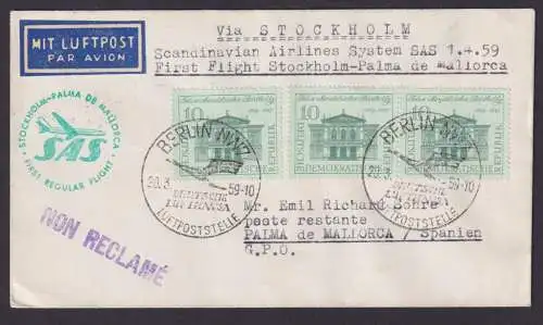 Flugpost Brief Air Mail SAS Stockholm Mallorca Spanien inter. DDR MEF Zuleitung