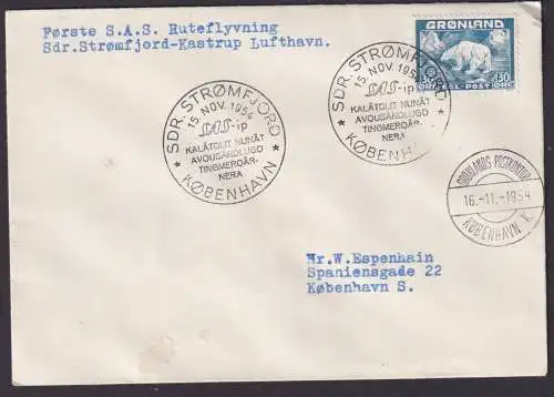 Flugpost Brief Air Mail SAS Strømfjord Kastrup Kangerlussuaq Grönland nach