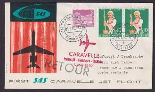 Flugpost Brief Air Mail Erstflug SAS Caravelle Frankfurt Kopenhagen Stockholm