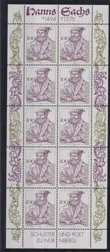 Bund 1763 Kleinbogen Zehnerbogen Hans Sachs Luxus postfrisch MNH Kat. 16,00