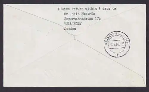 Flugpost Brief Air Mail SAS Caravelle Erstflug Oslo Norwegen Hamburg 1.4.1960