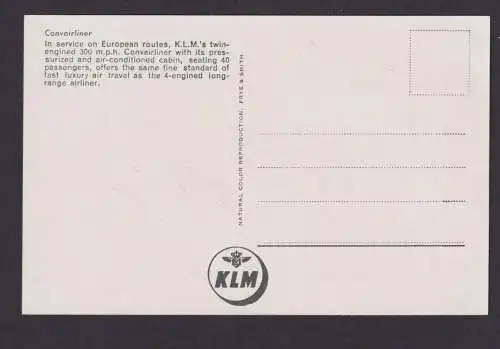 Flugpost Ansichtskarte KLM Fluggesellschaft Niederlande Convairliner inter.