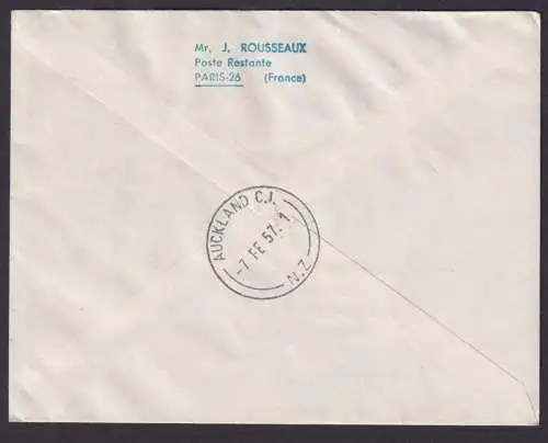 Flugpost Brief Air Mail Frankreich Paris Auckland Neuseeland 4.2.1957