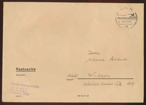 Postsache Bund Brief SST Kiel Olympia 1972 nach Wissen 1.9.1972