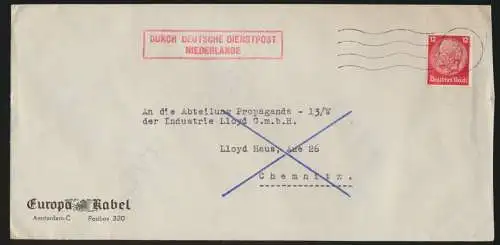 Besetzung Deutsche Dienstpost Niederlande K1 13 11 5 1942 dd EF Deutsches Reich