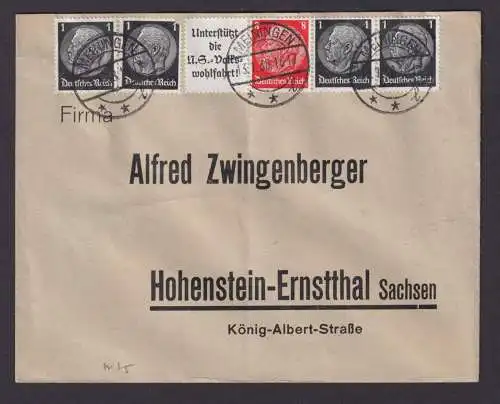 Briefmarken Deutsches Reich Brief Zusammendruck Hindenburg Meiningen Hohenstein