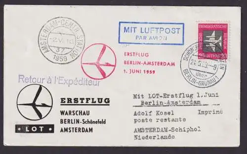 Flugpost Brief Air Mail LOT Erstflug Warschau Berlin Amsterdam Niederlande