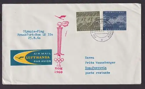 Flugpost Brief Air Mail Olympia Flug Sport Frankfurt Rom Italien Lufthansa