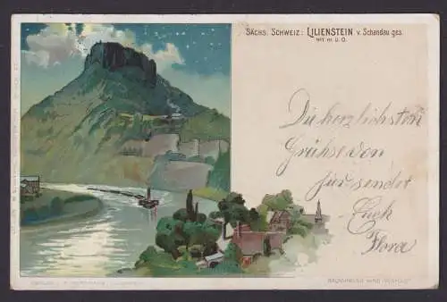 Litho Ansichtskarte Lilienstein Schandau Sachsen Sächsische Schweizab Königstein