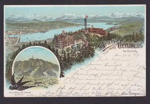 Litho Ansichtskarte Uetliberg Schweiz b. Zürich n. Eben a Achsee Reklame Werbung