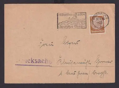 Deutsches Reich Drittes Reich Karte SST Wartburgstadt Deutscher Wald ab Eisenach