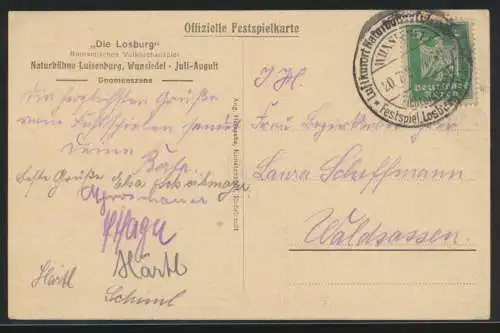 Wunsiedel Festpostkarte Die Losburg Volksschauspiel inter. SST nach Waldsassen