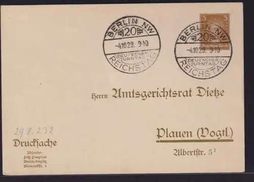 Sport Turnen Deutsches Reich Privatgansache PP 97 B 024 mit selt. SST Berlin