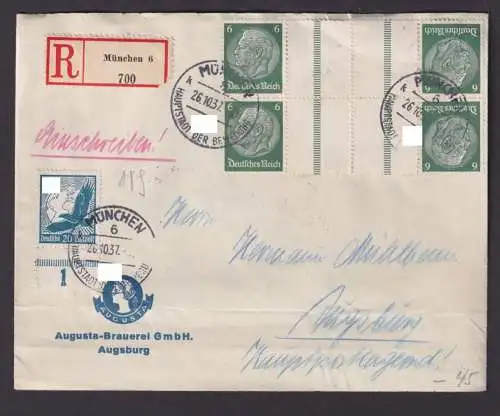 Briefmarken Deutsches Reich R Brief Zusammendruck Viererblock Hindenburg München